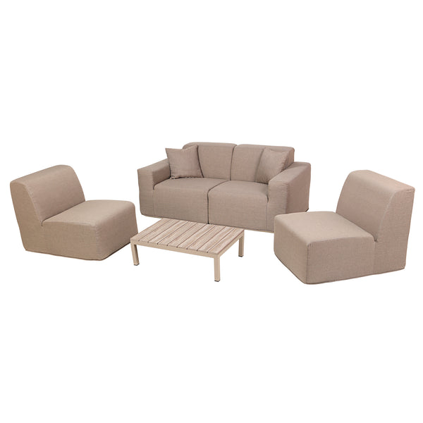 4 Place Seating  Brown Outdoor Compressed Foam Sectional Sofas and Ottoman Set
