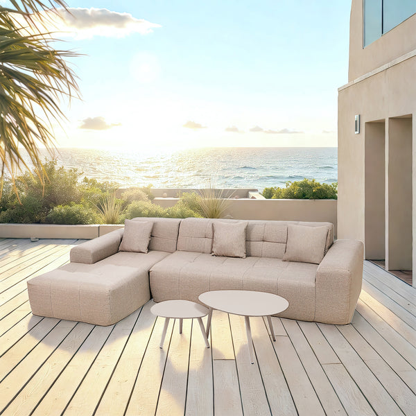 4 Piece Brown Outdoor Compressed Foam Sectional Sofa Lounger and Table Set