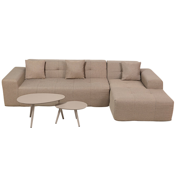 4 Piece Brown Outdoor Compressed Foam Sectional Sofa Lounger and Table Set