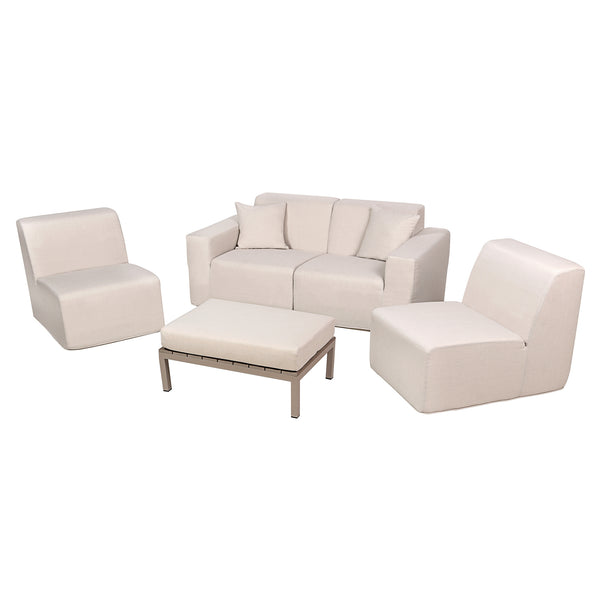4 Place Seating  Beige Outdoor Compressed Foam Sectional Sofas and Ottoman Set