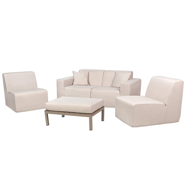 4 Place Seating  Beige Outdoor Compressed Foam Sectional Sofas and Ottoman Set