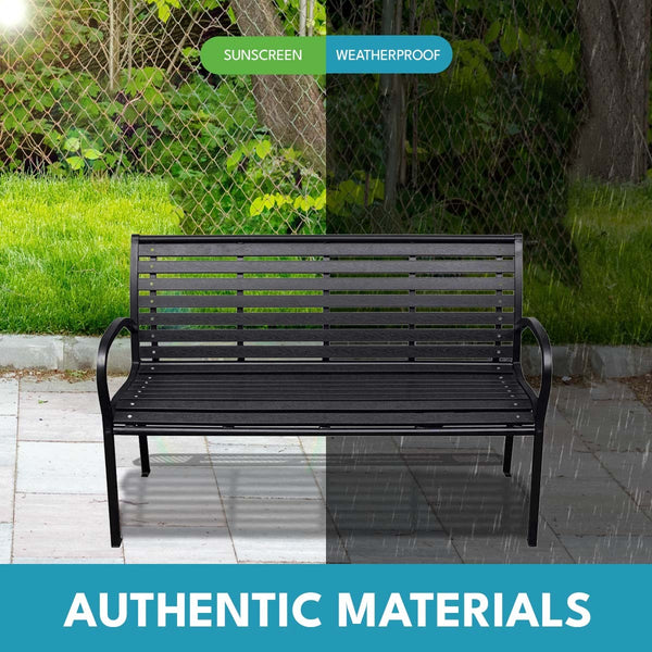 45.7" Patio Bench, Steel and WPC, Black - CheryLife