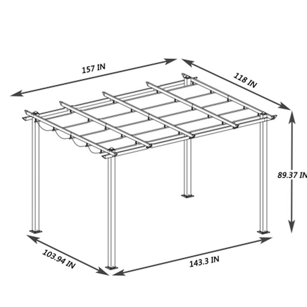 13 x 10 ft Aluminum Pergola With Canopy, Sun Shelter Retractable, Beige
