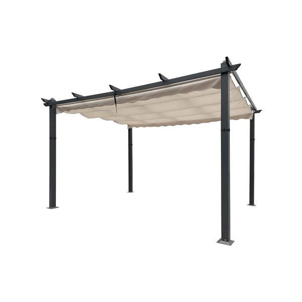 13 x 10 ft Aluminum Pergola With Canopy, Sun Shelter Retractable, Beige
