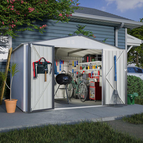 10x8 ft Metal Storage Shed, With Lockable Doors - CheryLife