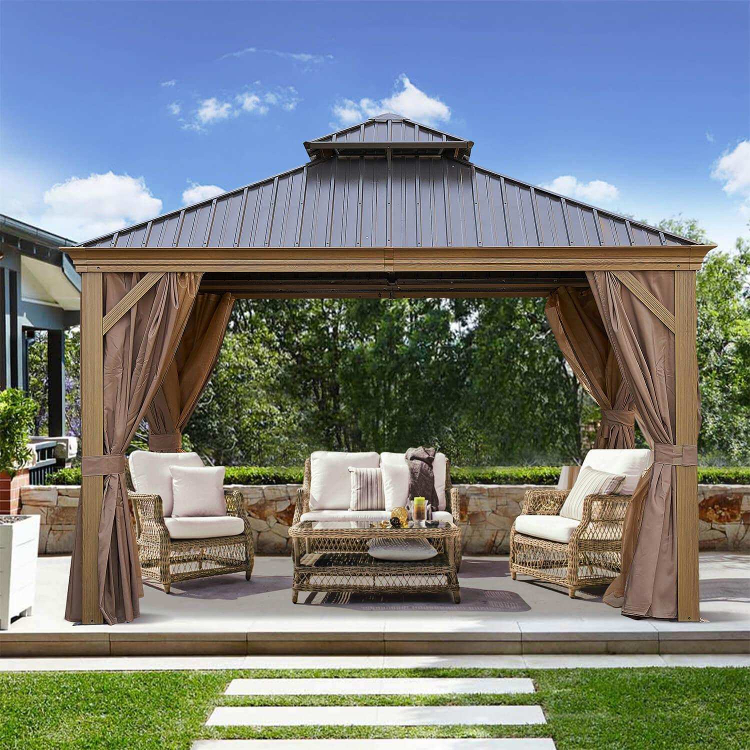 12x12Ft Patic gazebo, Outdoor Permanent Hardtop Gazebo Canopy