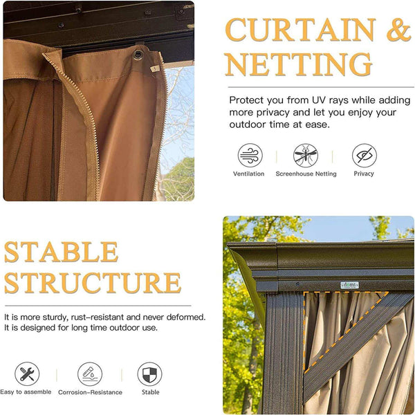 12x20 Ft Hardtop Gazebo, Outdoor Aluminum Frame Canopy with Galvanized Steel Double Roof