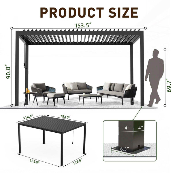 10x13 ft Aluminum Pergola Kit with Adjustable Louvered Roof
