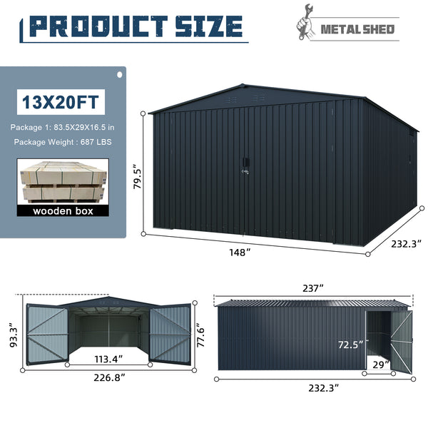 13x20 ft Metal Storage Shed Plus CheryLife