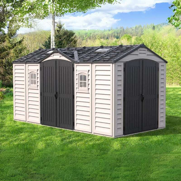 DuraMax 15×8 ft APEX PRO Storage Shed With Foundation Kit