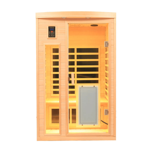 Two Person Hemlock Far Infrared Indoor Suana Room, Low EMF Front door with heating panel