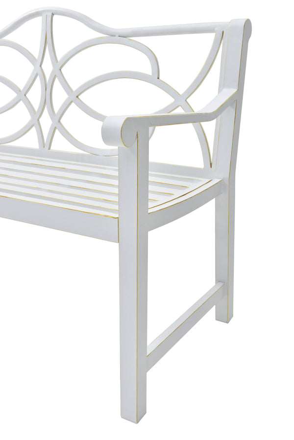 Outdoor Garden Patio Bench, Metal Steel Frame Park Bench,White - CheryLife