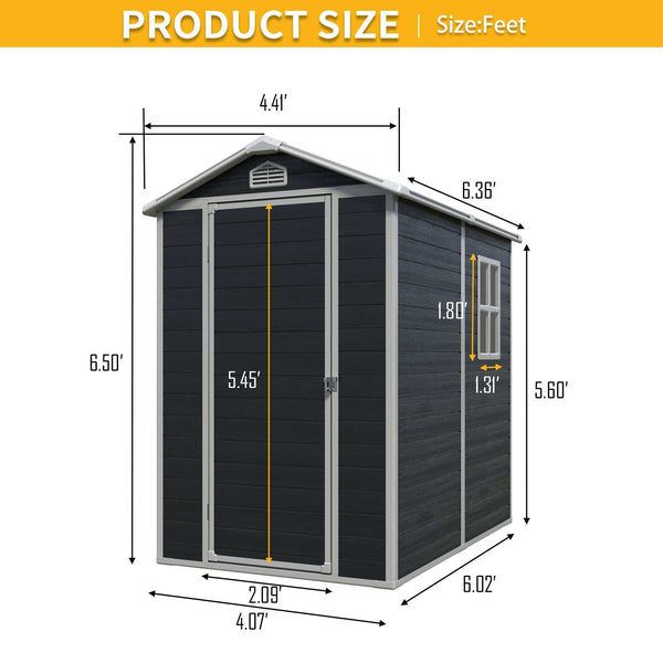 4x6 ft Resin Outdoor Storage Shed Kit Black