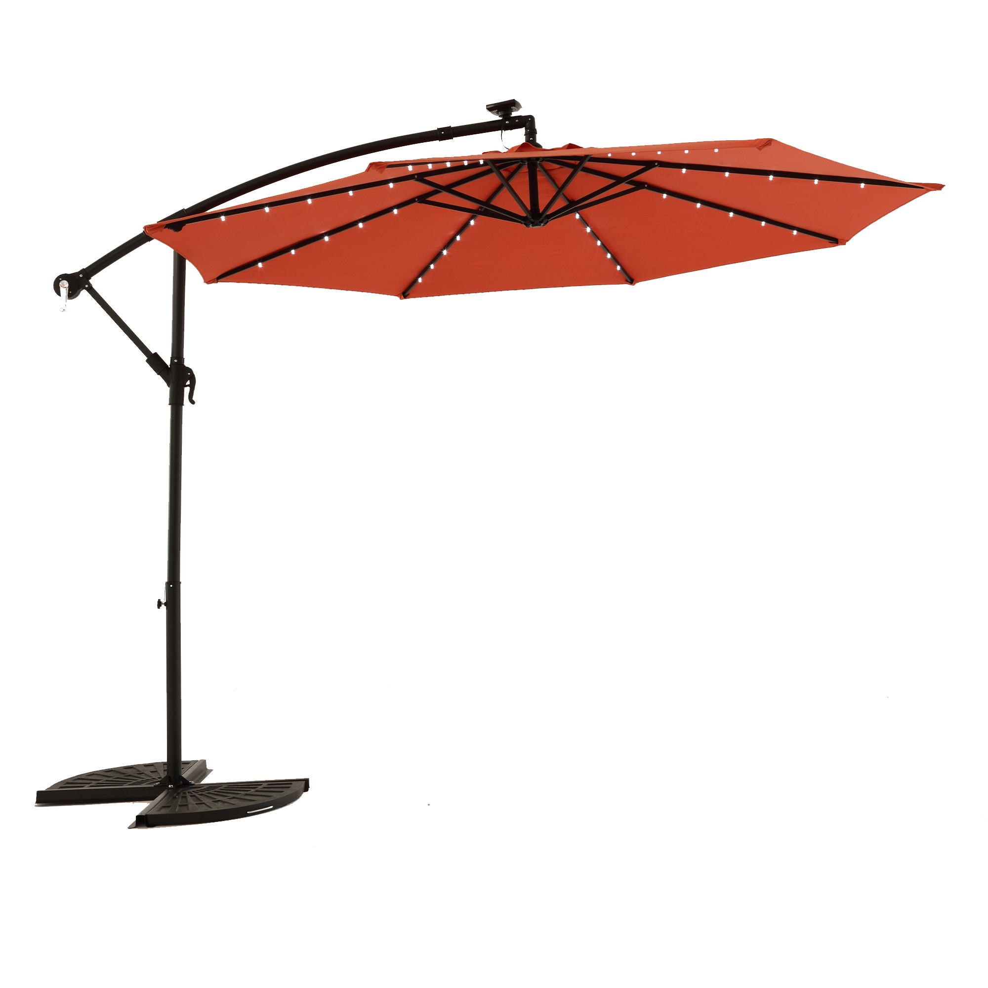 10ft Solar LED Offset Hanging Market Patio Umbrella (Orange) 10ft Solar LED Offset Hanging Market Patio Umbrella (Orange)