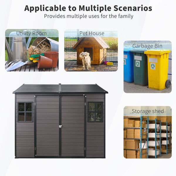 8x6 ft Resin Outdoor Storage Shed, Tool Shed with Floor, Brown - CheryLife