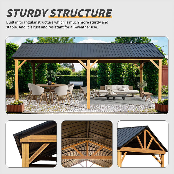 12x20 ft Hardtop Gazebo, Galvanized Steel Gable Roof Pavilion