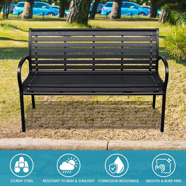 45.7" Patio Bench, Steel and WPC, Black - CheryLife
