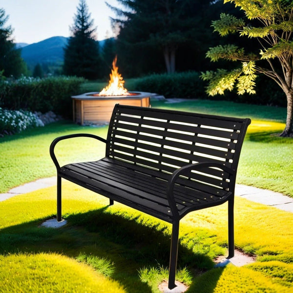 45.7" Patio Bench, Steel and WPC, Black - CheryLife
