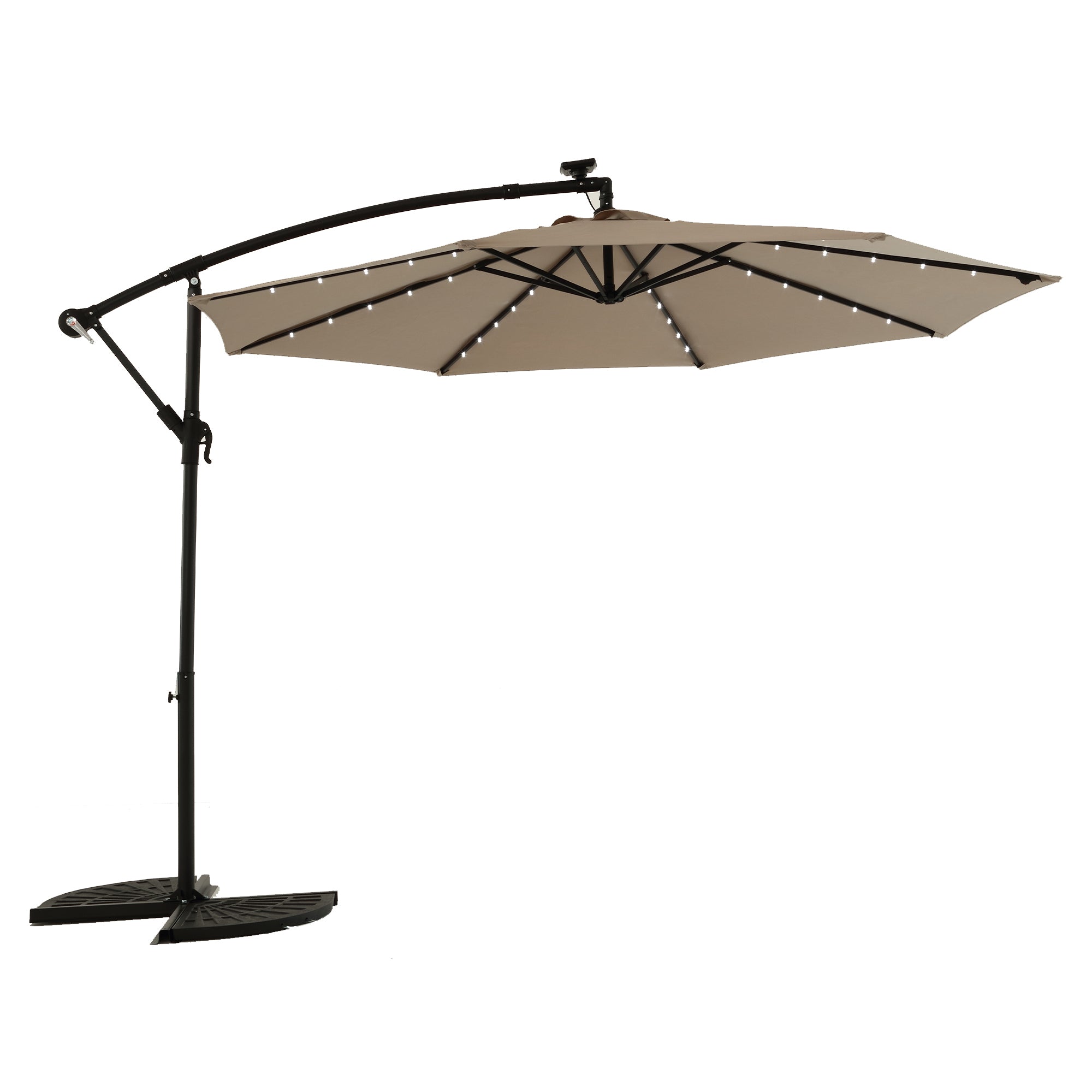 aluminum cantilever solar led offset outdoor patio umbrella 10ft Solar LED Offset Hanging Market Patio Umbrella (khaki)