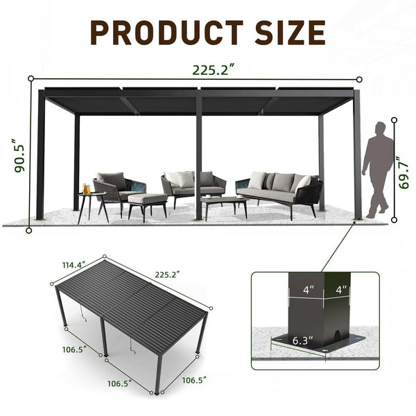 19x10 ft Upgraded Aluminum Pergola Kit Thickened Louvered Extension