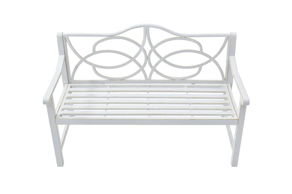 Outdoor Garden Patio Bench, Metal Steel Frame Park Bench,White - CheryLife