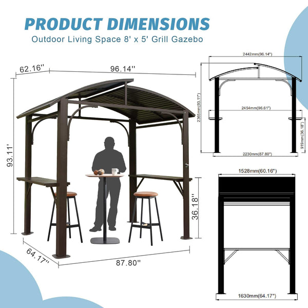8x5 ft Grill Gazebo for BBQ, Galvanized Steel
