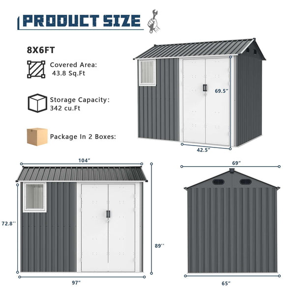 8x6 FT Metal Storage Shed new 02