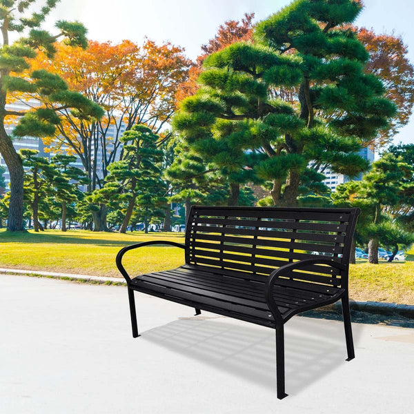 45.7" Patio Bench, Steel and WPC, Black - CheryLife
