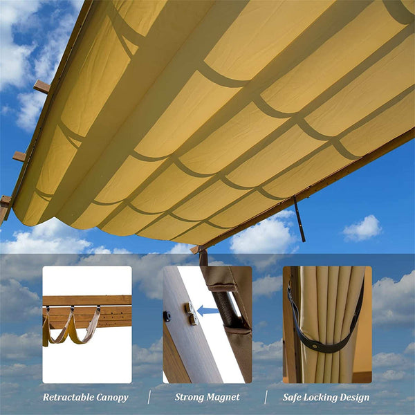13x9 ft Retractable Pergola, Wood Grain Aluminum Pergola with Adjustable Canopy Roof