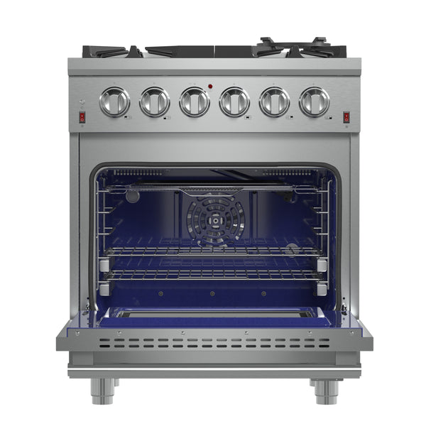 Forno Massimo 30-Inch Freestanding Gas Range, 4 Burners, True Convection Oven