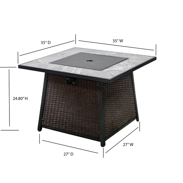 35 Inch Square Outdoor Propane Gas Fire Pit Table 50,000 BTU Heater with Lava Rock Filler
