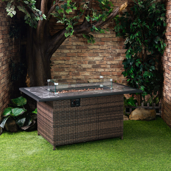 52 Inch Rectangular Outdoor Propane Gas Fire Pit Table 50,000 BTU Heater with Lava Rock Filler