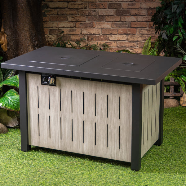 42 Inch Rectangular Outdoor Propane Gas Fire Pit Table 50,000 BTU Heater with Glass Bead Filler and Ice Bucket