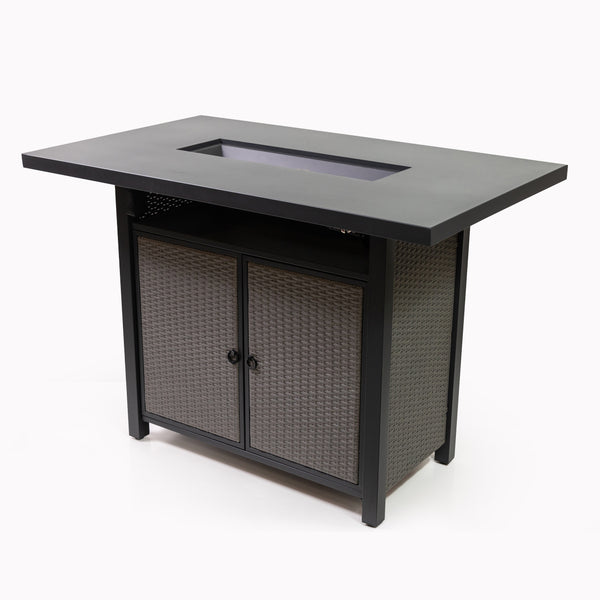 55 Inch Rectangular Outdoor Propane Gas Fire Pit Barstool Table 40,000 BTU with Glass Bead Filler
