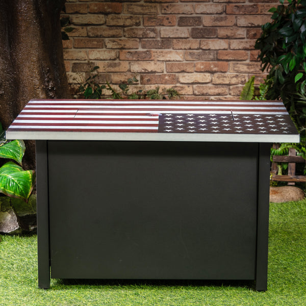 40 Inch Rectangular Commemorative Outdoor Propane Gas Fire Pit Table 50,000 BTU Propane with Lava Rock Filler