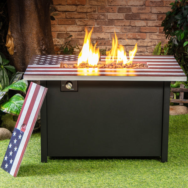 40 Inch Rectangular Commemorative Outdoor Propane Gas Fire Pit Table 50,000 BTU Propane with Lava Rock Filler