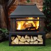 40 Inch Rectangular Outdoor Metal Wood Burning Fireplace with Log Storage and Poker