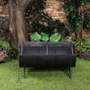 35 Inch Rectangular Outdoor Metal Wood Burning Barrel Firepit with Screen Lid and Poker