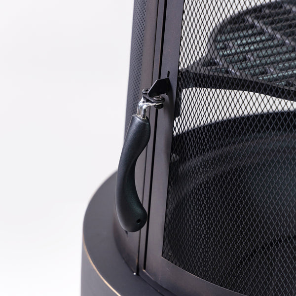 30 Inch Diameter Outdoor Steel Wood Burning Chimney Firepit with Cast Iron Cooking Grill and Poker