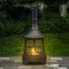 30 Inch Diameter Outdoor Steel Wood Burning Chimney Firepit with Cast Iron Cooking Grill and Poker