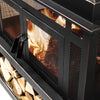 80 Inch Rectangular Outdoor Steel Wood Burning Fireplace with Log Storage, Poker and Side Tables