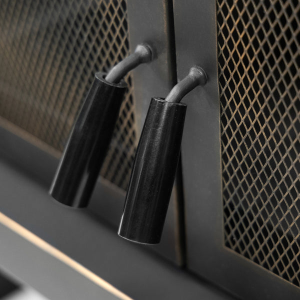 80 Inch Rectangular Outdoor Steel Wood Burning Fireplace with Log Storage, Poker and Side Tables