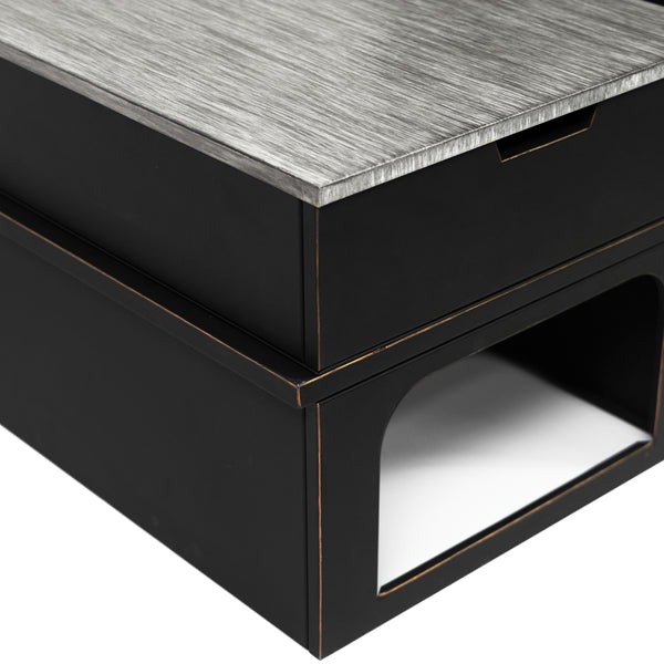 80 Inch Rectangular Outdoor Steel Wood Burning Fireplace with Log Storage, Poker and Side Tables