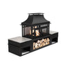 80 Inch Rectangular Outdoor Steel Wood Burning Fireplace with Log Storage, Poker and Side Tables