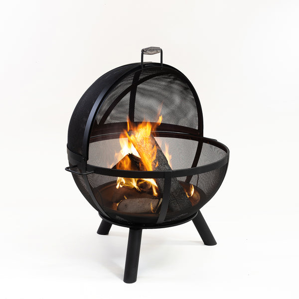 34 Inch Diameter Outdoor Steel Wood Burning Sphere Fire Pit with Screen Lid and Poker