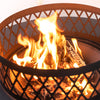 38 Inch Diameter Outdoor Steel Wood Burning Fire Pit with Log Storage, Poker and Screen Lid