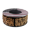 38 Inch Diameter Commemorative Outdoor Steel Wood Burning Fire Pit with Log Storage, Poker and Screen Lid