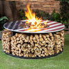38 Inch Diameter Commemorative Outdoor Steel Wood Burning Fire Pit with Log Storage, Poker and Screen Lid