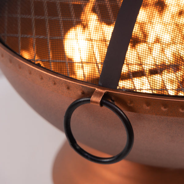 31 Inch Round Outdoor Steel Wood Burning Firebowl / Firepit with Screen Lid and Poker