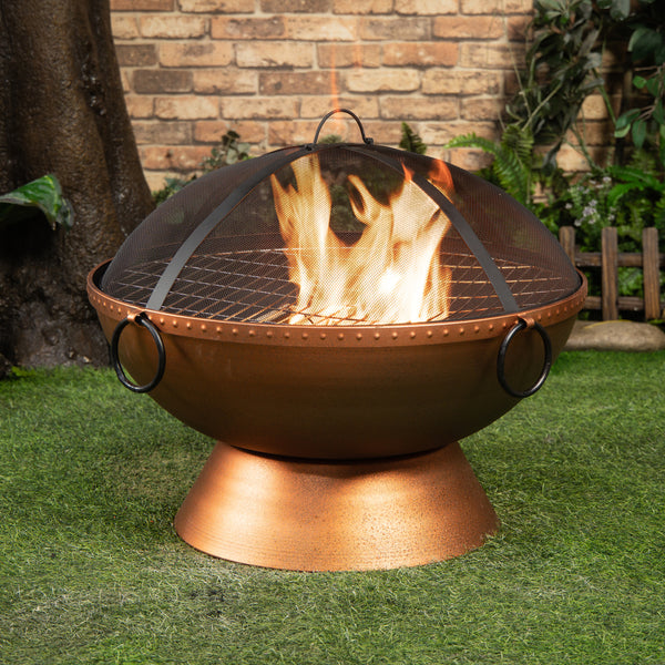 31 Inch Round Outdoor Steel Wood Burning Firebowl / Firepit with Screen Lid and Poker